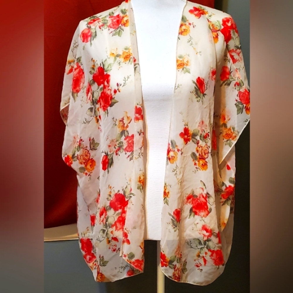 Wet Seal Floral One Size Sheer Floral Cardigan